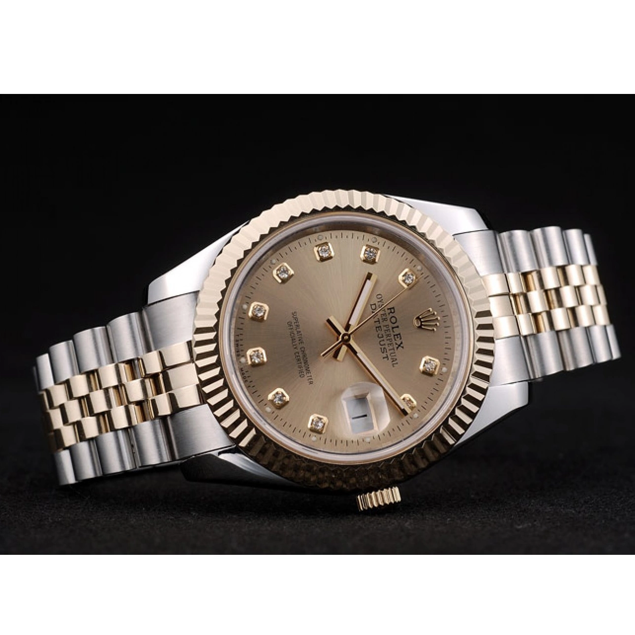 AAA Replica Watches Gold Steel 41978 Rolex Ribbed Goldish DateJust Dial Stainless Bezel 0608